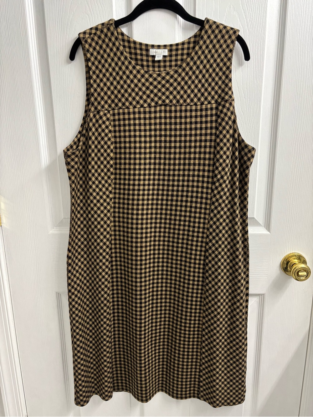J. Jill Ponte Knit Dress Large Checkered Print Tan Black Preppy Career Work